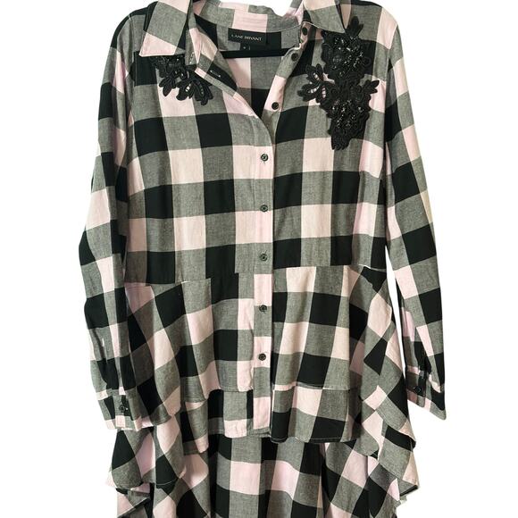 Lane Bryant Tops - Lane Bryant Embellished Buffalo Plaid Tunic Shirt 14 Sharkbite Hem Cottagecore